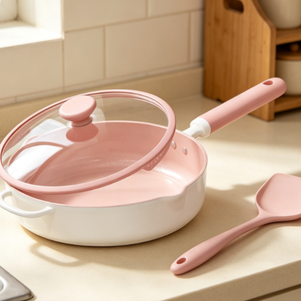 Deep Frying Pan/Wok With Lid, Spatula Included, Pfoa-Free