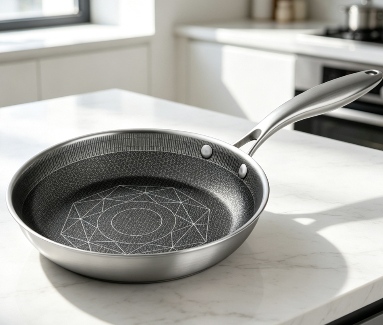Hybrid Non-Stick Stainless Steel Frying Pan, Tri-Ply, Healthy And Non-Toxic