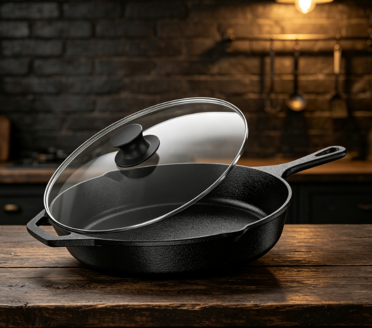 Cast Iron Wok With Lid, Pre-Seasoned, Suitable For Indoor And Outdoor Use